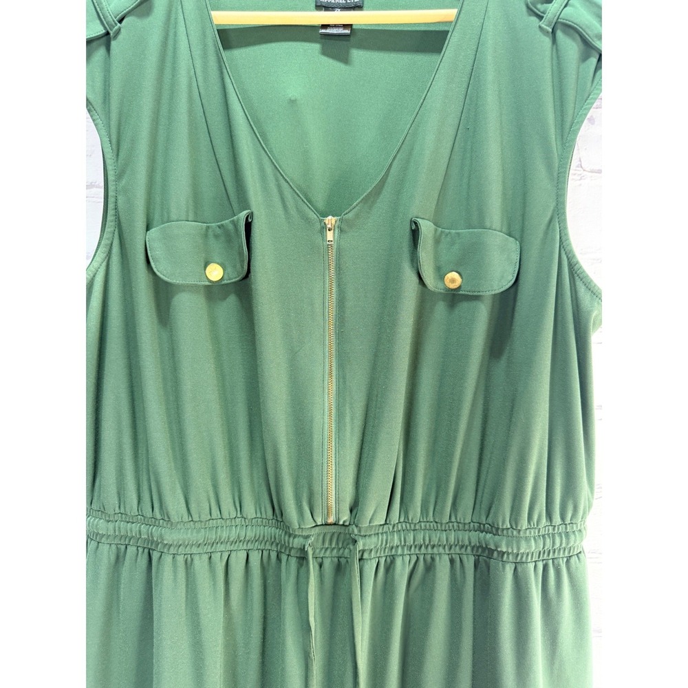 Soho Apparel Utility Dress Womens 2X Olive Safari Military 1/2 Zip Stretch Waist - Picture 4 of 8
